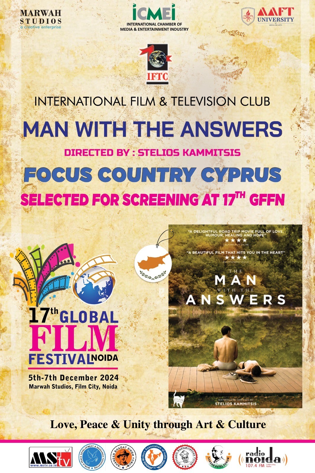 Award of Distinction Presented to “Man With The Answers” from Cyprus at 17th Global Film Festival Noida 2024