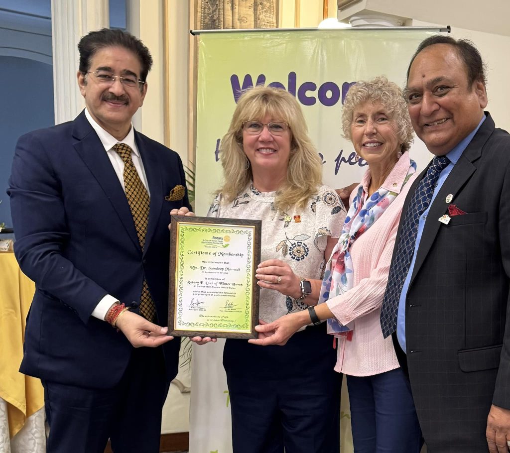 Dr. Sandeep Marwah Inducted as a Member of Rotary E-Club of Winter Haven