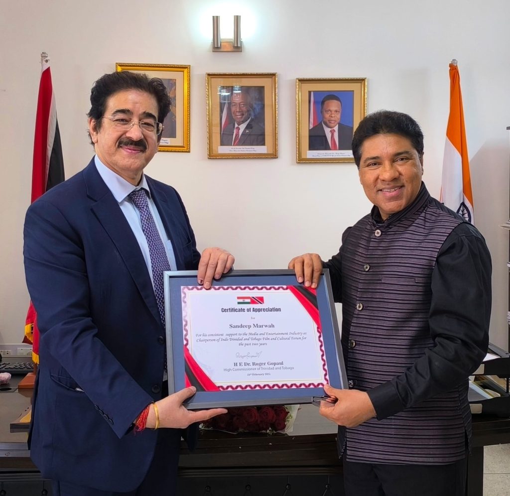 Dr. Sandeep Marwah Honored by H.E. Dr. Roger Gopaul, High Commissioner of Trinidad and Tobago